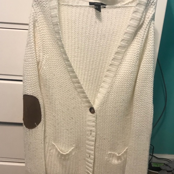 White cardigan with elbow pads - Picture 1 of 1